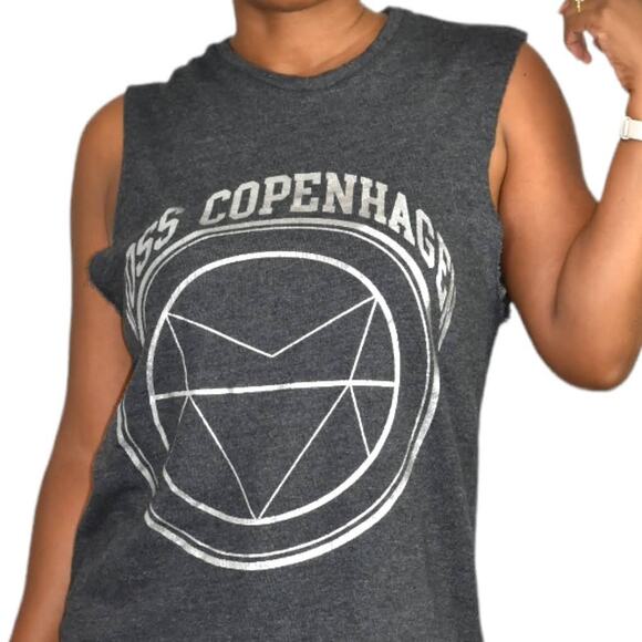 Moss Copenhagen Muscle Tee Grey Tank Top Cutoff Sweatshirt Graphic Size XS - Picture 10 of 13